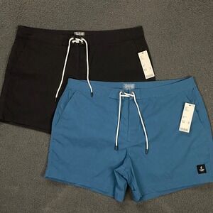 Set of 2 Standard Cloth Board Shorts Mens 2XL Blue‎ Black 5" Inseam Swim Trunks